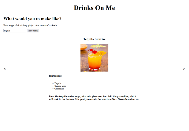 screenshot of drinks on me website